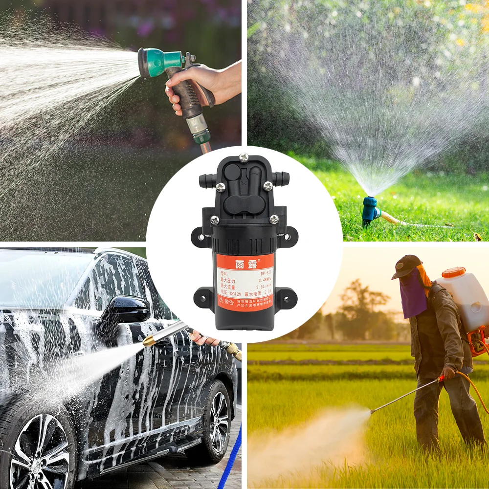 Water pump DC 12V 70PSI 3.5L/Min 0.48Mpa agricultural electric high pressure diaphragm for car wash
