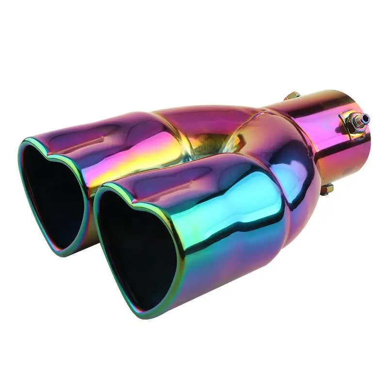 Car Double-pipe Tail Throat Heart-shaped Exhaust Tail Pipe Muffler Stainless Steel Outlet Muffler Tip Pipe Tail Throat