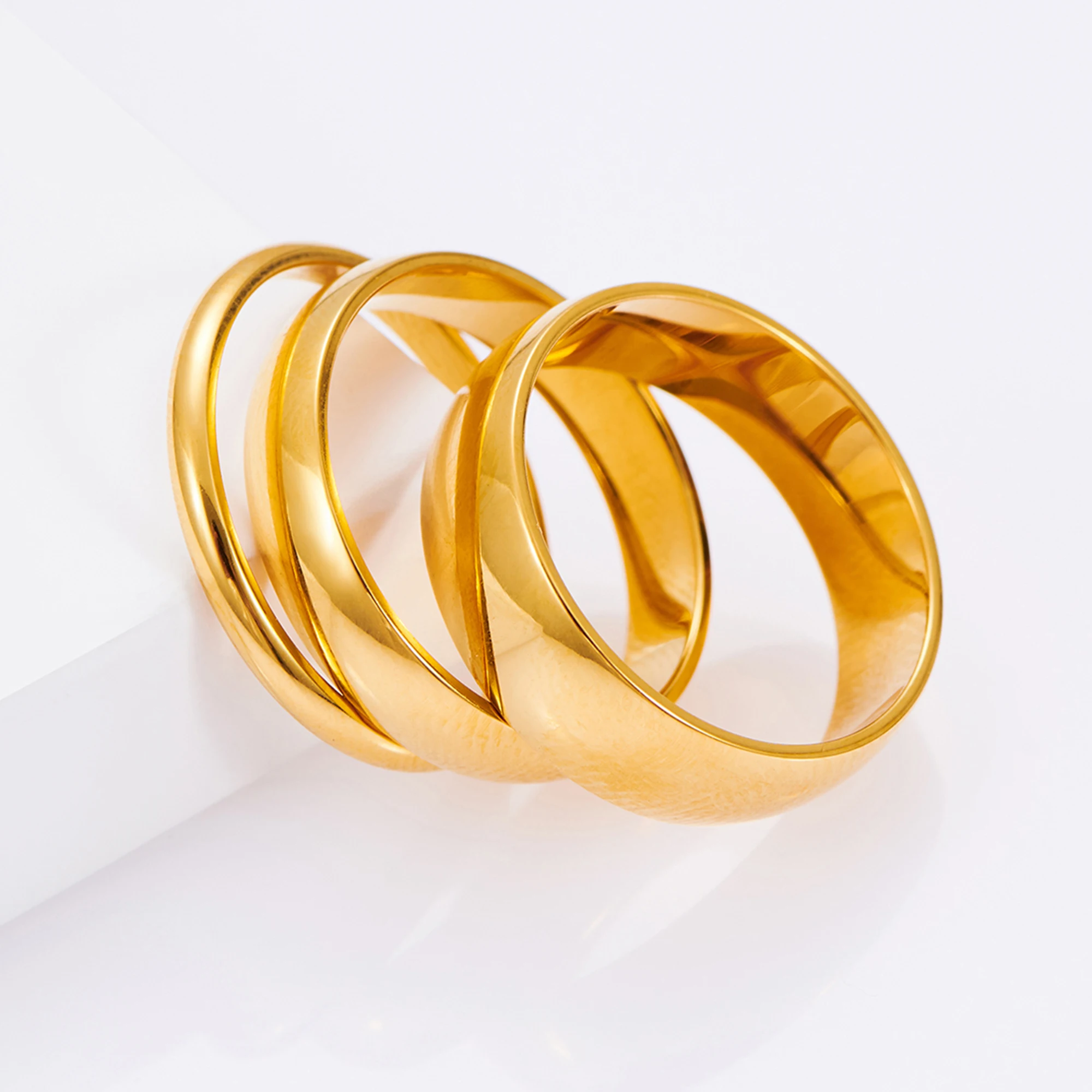 Simple Stainless Steel Smooth Surface Ring Gold Color Plated Circlet Women Men Couple Wedding Band Jewelry Engagement Gift