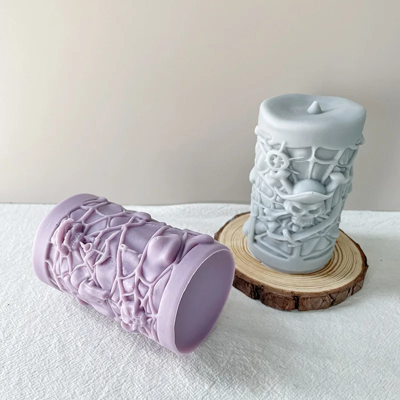 Devil Cylinder Scented Candle Mold Diy Halloween Pirate Skull Plaster