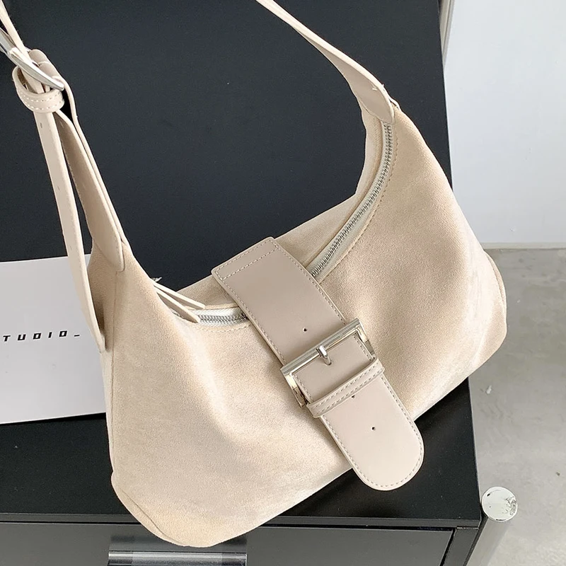 【HERVE】MARE BAG_5COLORS ☆韓国人気☆ Korean Faux Suede Hobos Bags For Women Luxury Designer