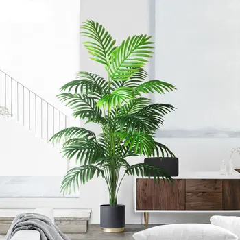 Arta Hanssen: 90-120cm Large Artificial Palm Tree with Tropical Fake Plants Green Plastic Palm Leafs for Home Garden Decor 1