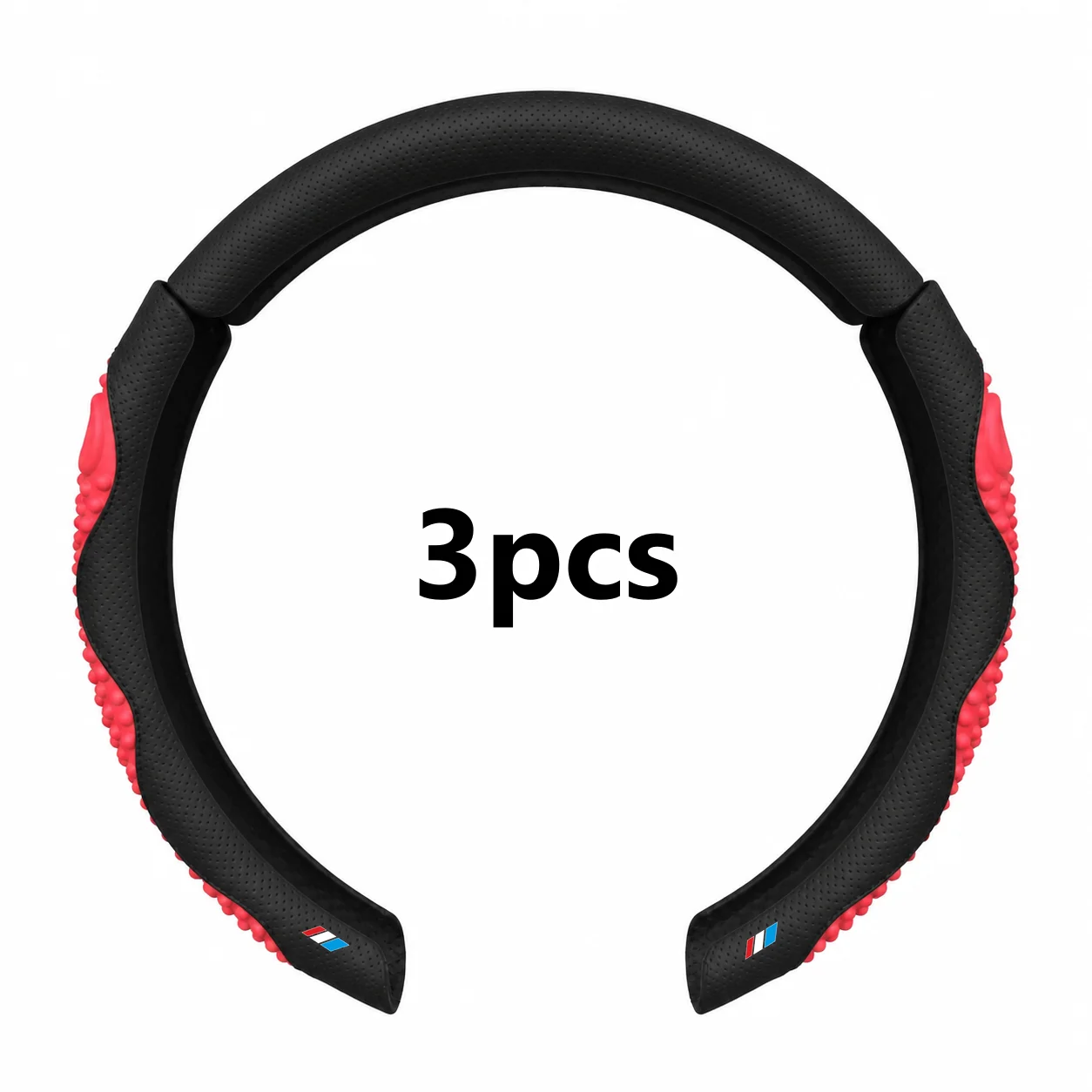 Tri-Color Comfort Grip Car Steering Wheel Cover with Red Massage Accents
