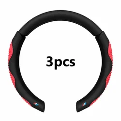 Tri - Color Comfort Grip Car Steering Wheel Cover with Red Massage Accents (Black and red)