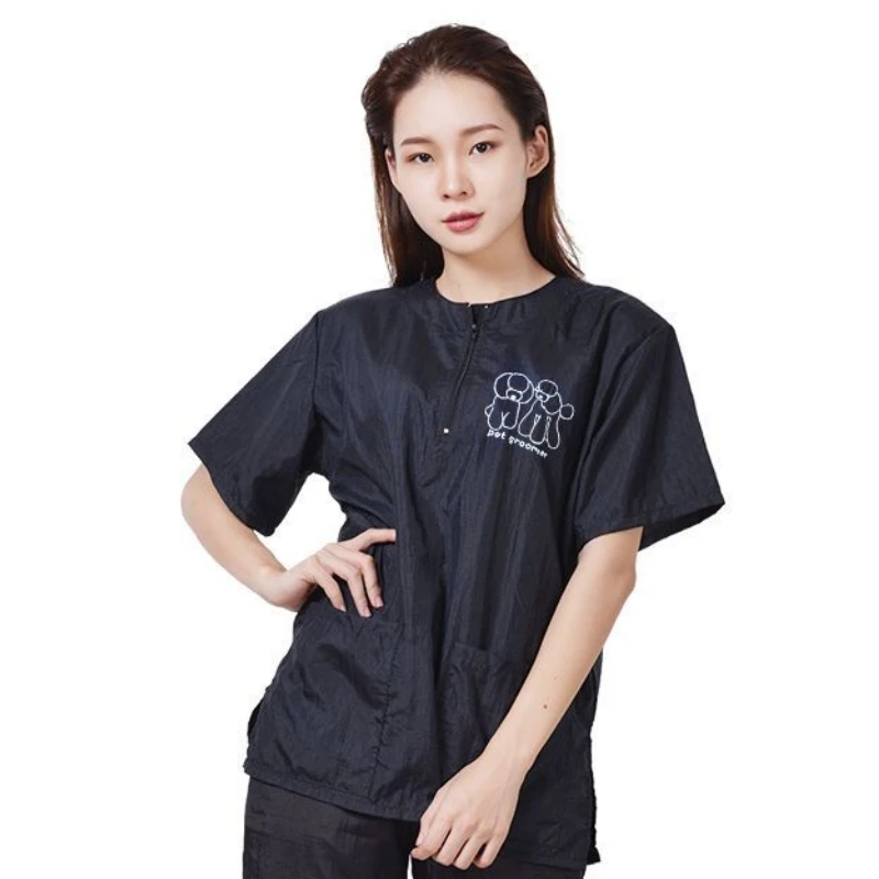 애완 동물 가게에 대한 방수 유니폼 짧은 앞치마 슬리브 애완 동물 Groomer 작업복 개 손질 의류 비 스틱 헤어 작업복 Y0519
