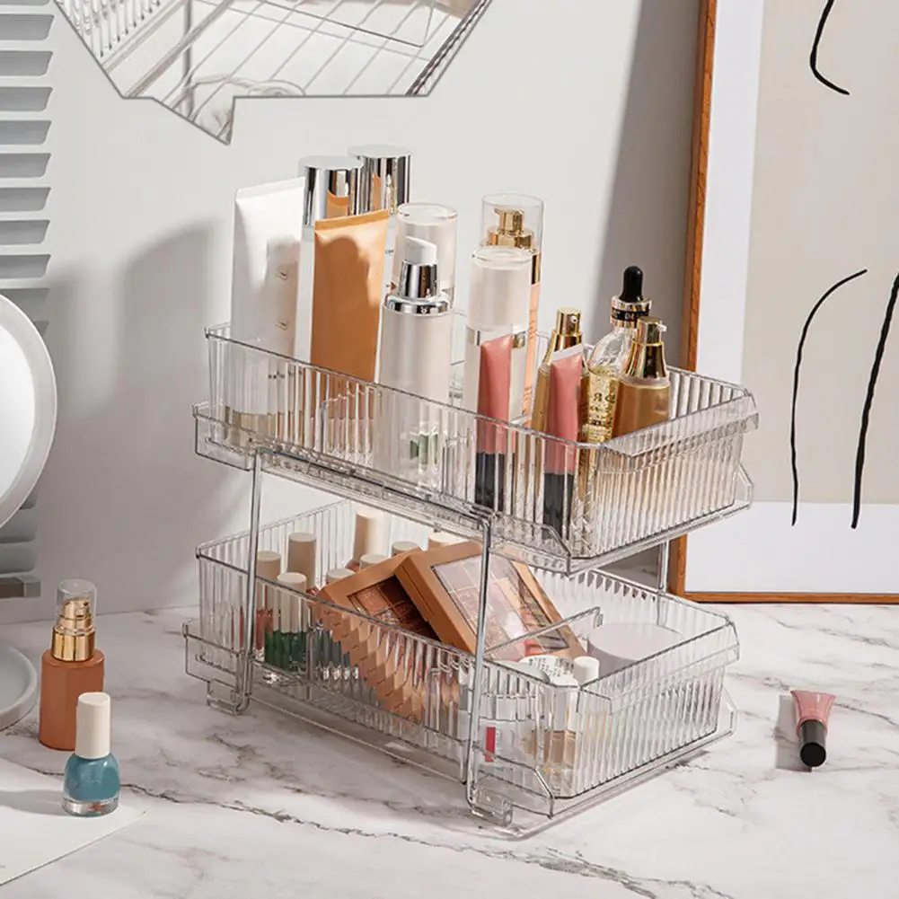 

Bathroom Storage Rack Transparent Two-tier Cosmetic Storage Rack with Capacity Detachable Partition Plate Ideal