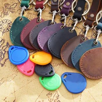 Custodia per carte di accesso in pelle Accessori portachiavi anticaduta anti-smarrimento, portachiavi in pelle con anello portachiavi