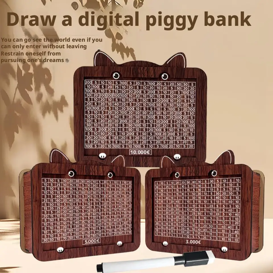 Houten spaarpot voor 1000/2000/3000/5000/10000 euro, geldkluis, spaarbox, uitdaging, geldopbergkoffer_voghion.com