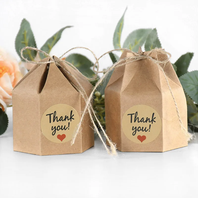 10pcs Hexagon Shape Creative Kraft Paper Candy Boxes Wedding Favors Gift Packaging Box For Birthday Party Baby Shower Decor