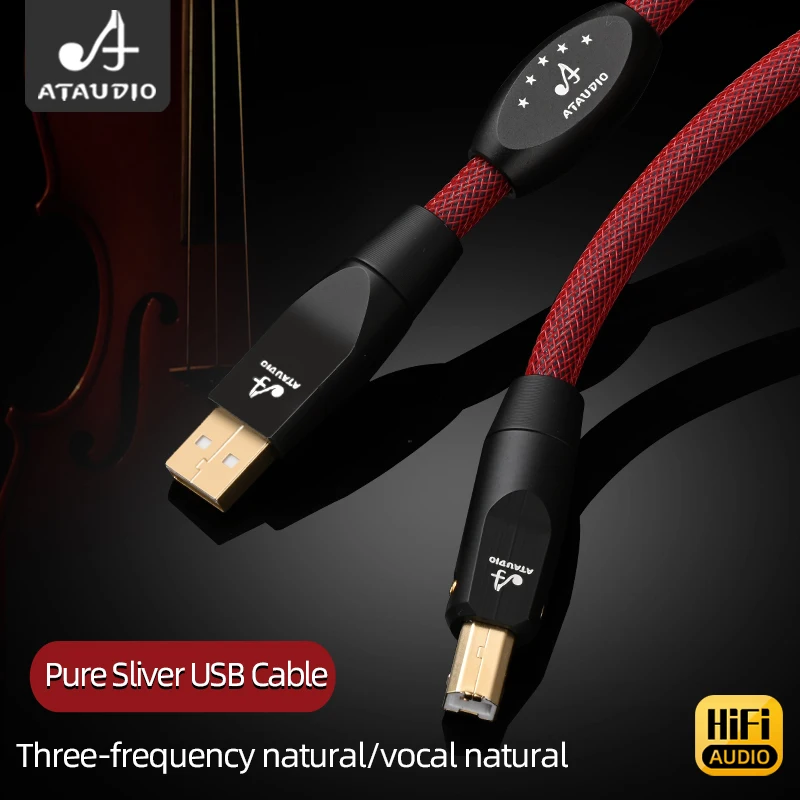 HiFi USB Audio Cable Hi-end Pure Silver USB A to B DAC Decoder Amplifier Audio Signal Line Type C to B Sound Car Cable