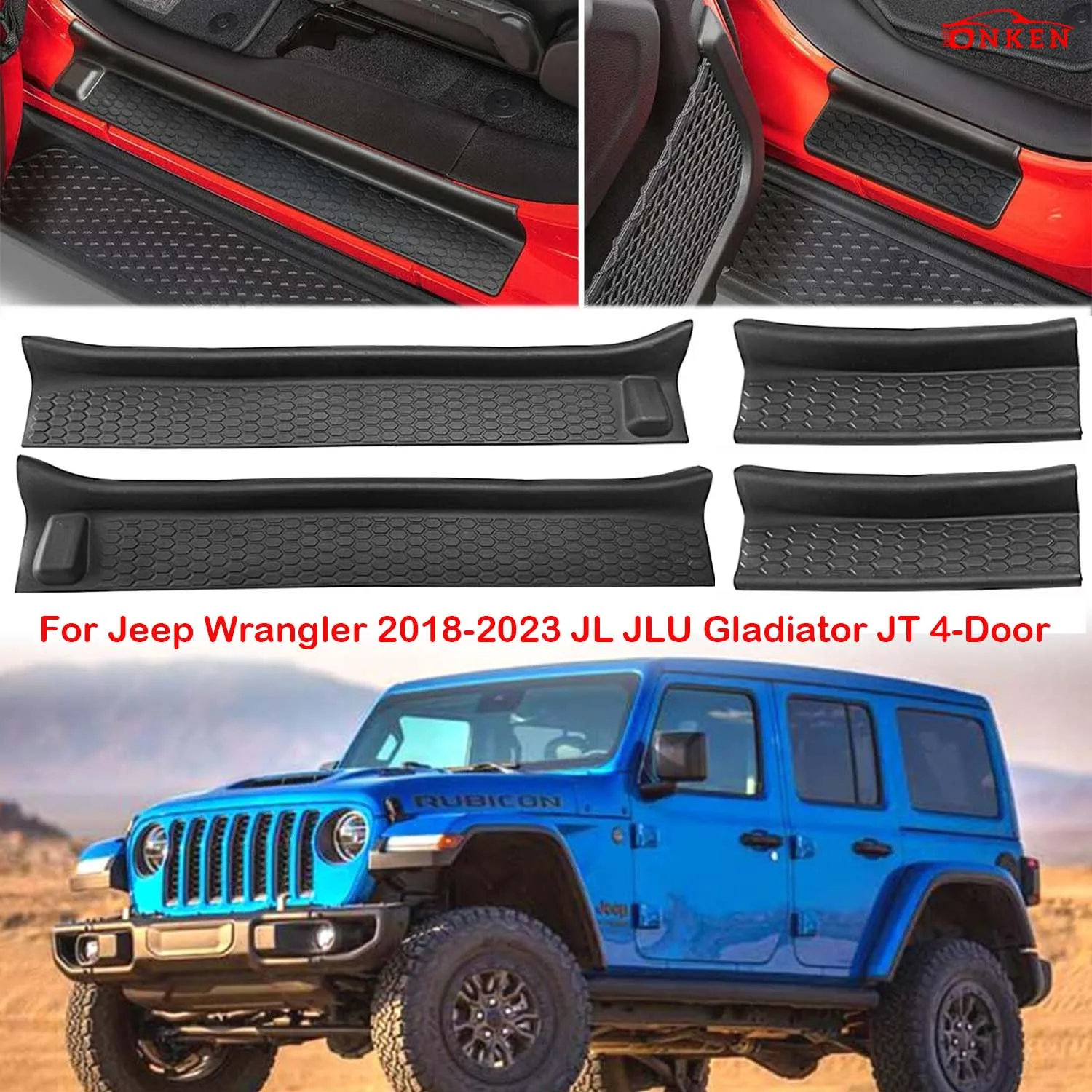 

Black Rubber Door Sill Entry Guards for Jeep Wrangler 2018-2022 JL JLU Gladiator JT 4-Door Accessories Parts Door Sill Protector