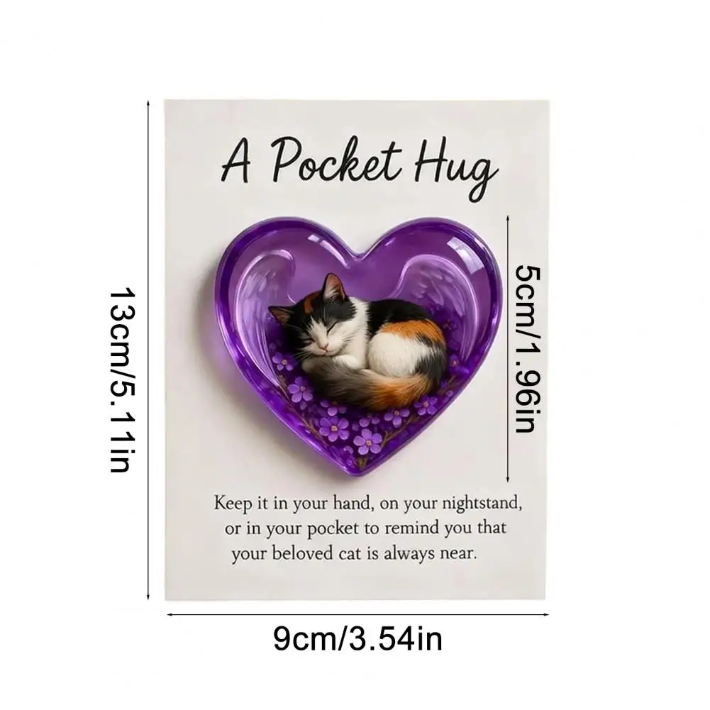 7*9cm Cat Memorial Pocket Hug With Inspirational Card Emotional Support Love Heart Shaped Cat Pocket Token Decoration Cat Owners