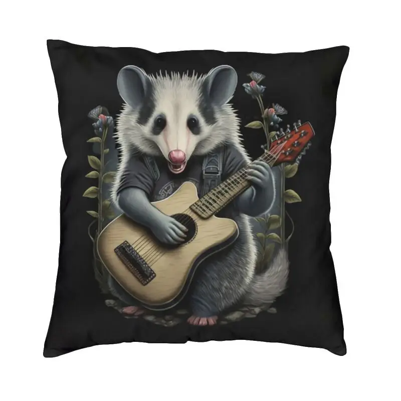 

Opossum Live Laugh Love With Guitar Throw Pillow Case Decoration Custom Square Cushion Cover 40x40 Pillowcover for Living Room