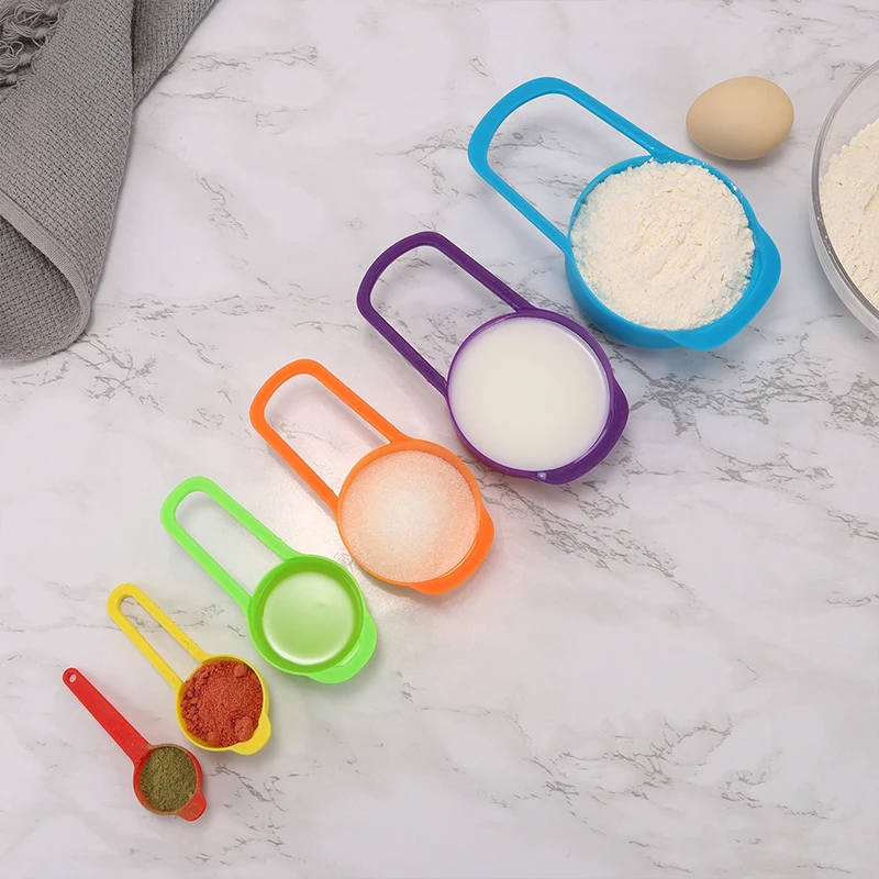 6-piece of Graduated Rainbow Measuring Spoons Plastic Measuring Spoons Kitchen Stackable Combination Cup Baking Tools