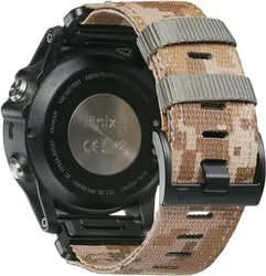 Camouflage Easy Fit Nylon Strap with Quick Release for Garmin Fenix and Tactix Watches (Camo brown)