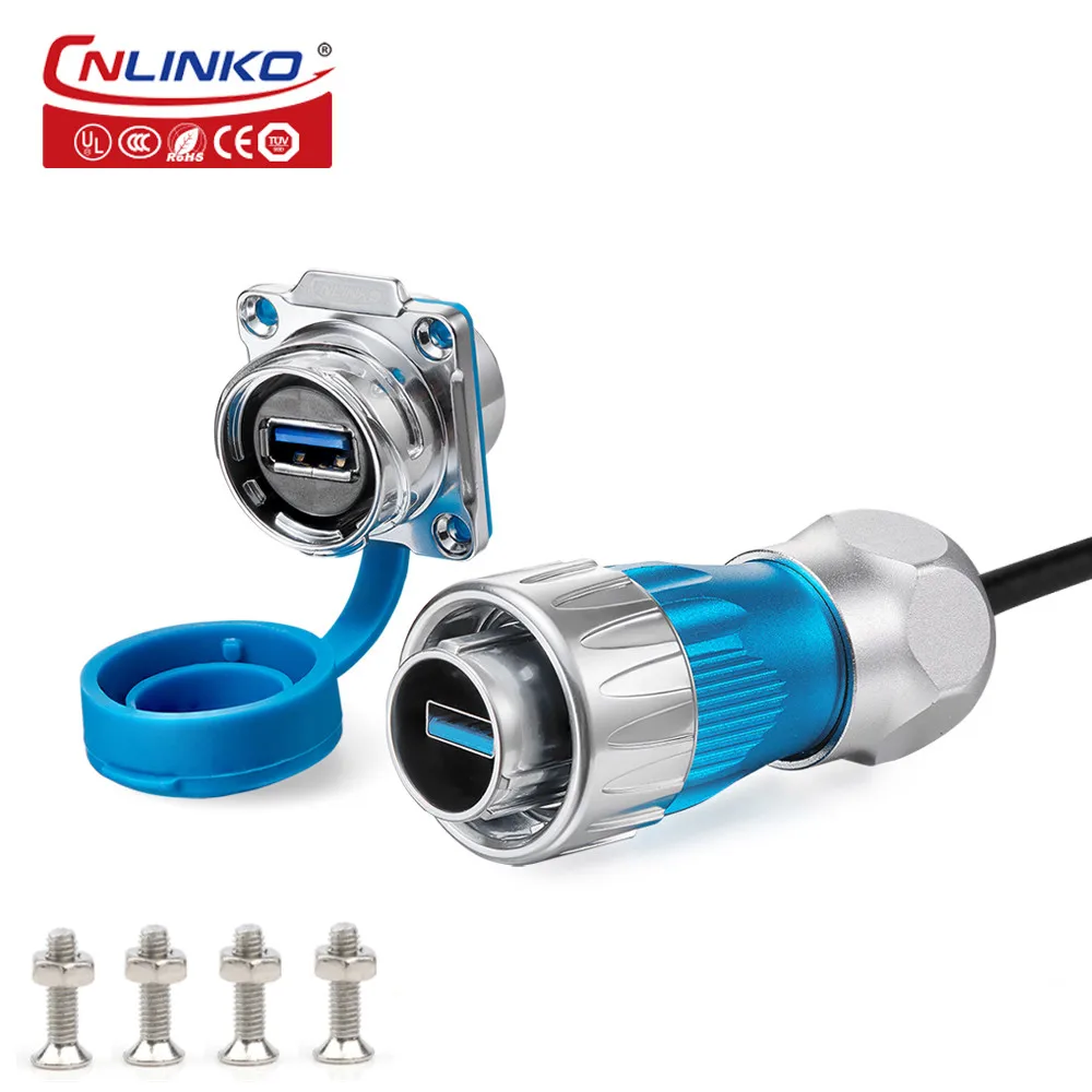 Cnlinko-metal Shell Conector de Dados Impermeável Painel Plug Mount com Cabo de 05 m Baioneta Conexão Usb 3.0 Ip67