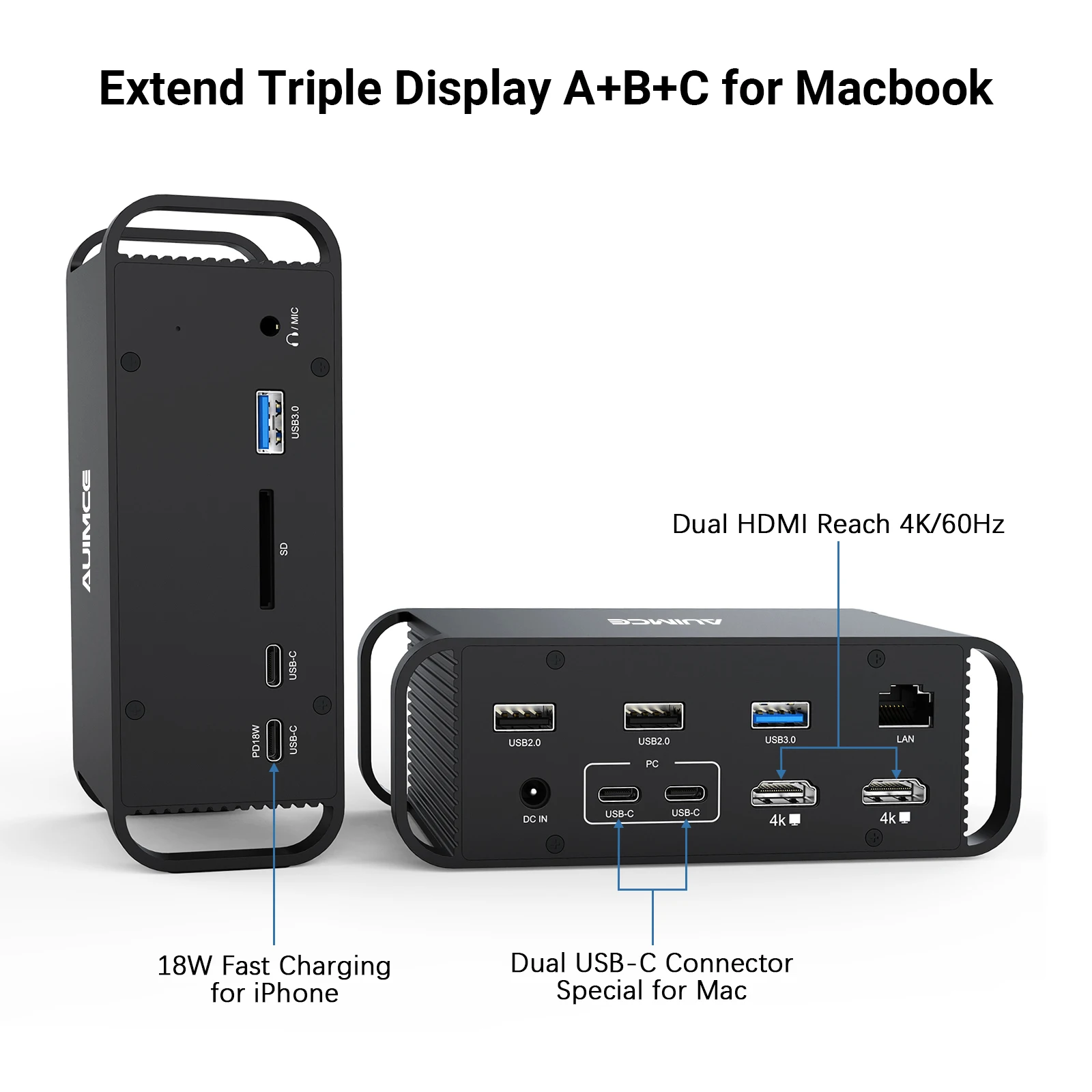 ŷ ̼ USB C ƺ   2 HDMI 4K 60Hz USB3.0 PD 18W RJ45 AC  , SD ī , ƺ  