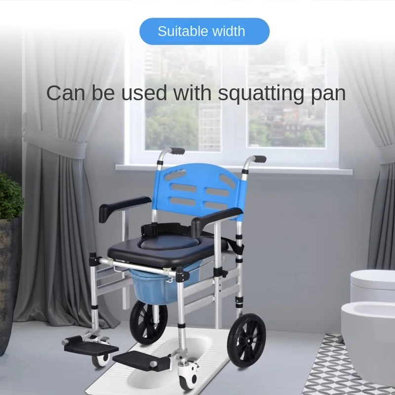 Transport Chair for The Elderly, Disabled Mobile Toilet Chair on Wheels, Foldable Disability Lift Chairs, Transfer Wheelchair 5