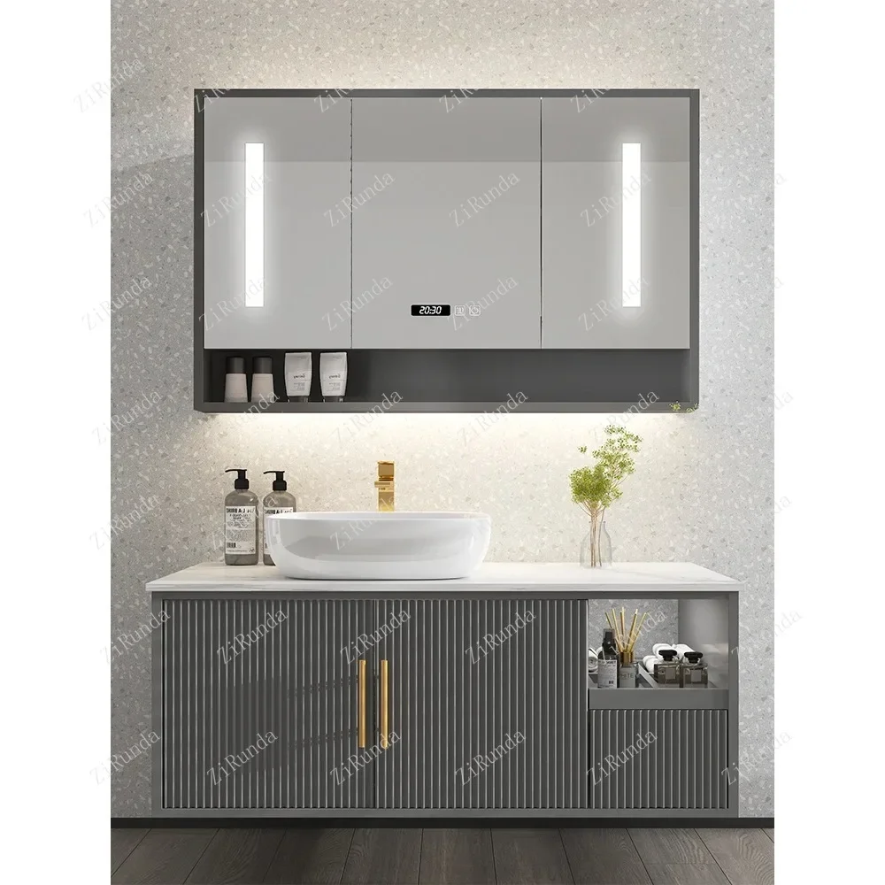 S~Stone Plate Whole Washbin Bathroom Sink Washbasin Washstand Smart Mirror Cabinet Set