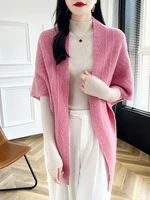 Women 100% Merino Wool Shawl Cardigan Spring Autumn Winter Soft  Pure Colour Cashmere Scarf Sweater Korean Fashion Shawl Tops 2