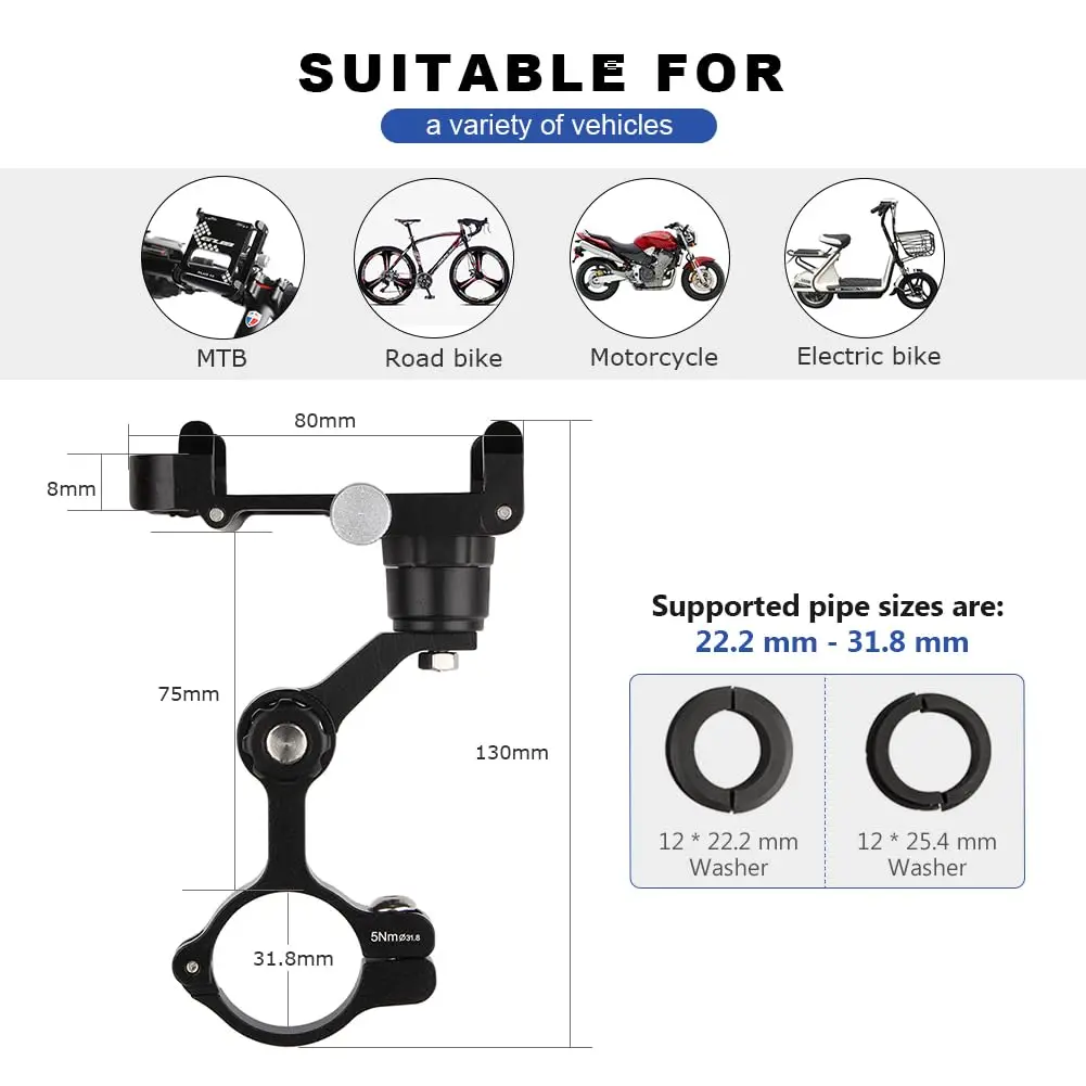 GUB Plus 11 Aluminum Motorcycle Bike Phone Holder 360&deg; Rotation Adjustable for 4-7 Inch Phone Bicycle Handlebar Mount