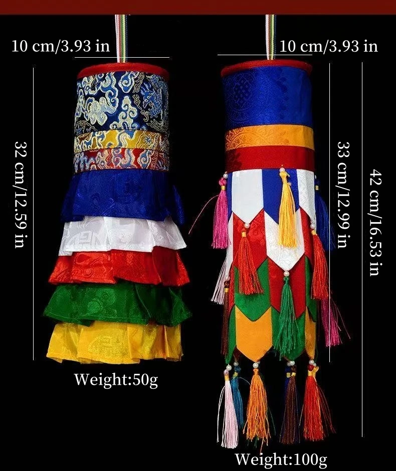 Description Picture 3 of itemBuddhism Ribbon Colorful Flags,Cylindrical Buddha-Embroidered Pendant,Tibetan Umbrellas Banner Hanging Decoration Buddhist Item