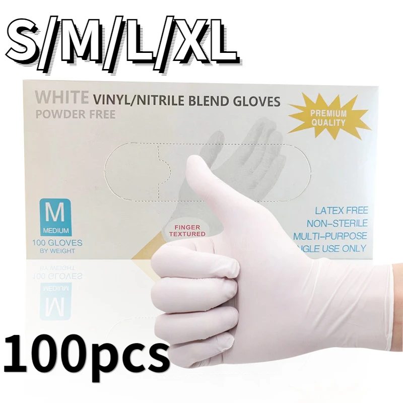 Nitrile Gloves Waterproof Oil Resistant Thickened Kitchen Hair Dye Tattoo Household Cleaning Tools 100PCS White