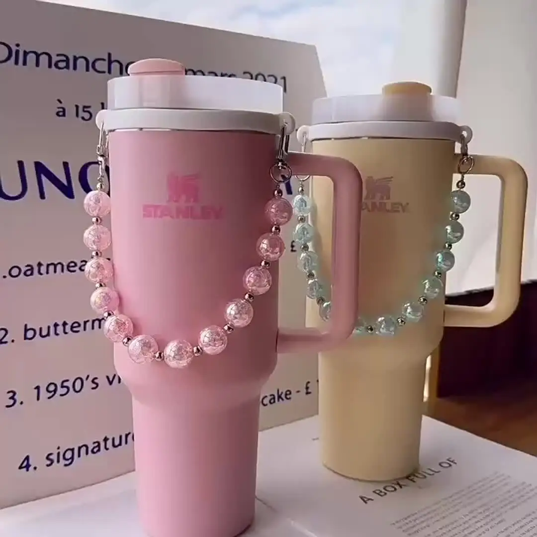 SiliFine Silicone Water Bottle Handle With Pearl Strap – Fits Stanley Cups & Most 8-40 Oz Tumblers