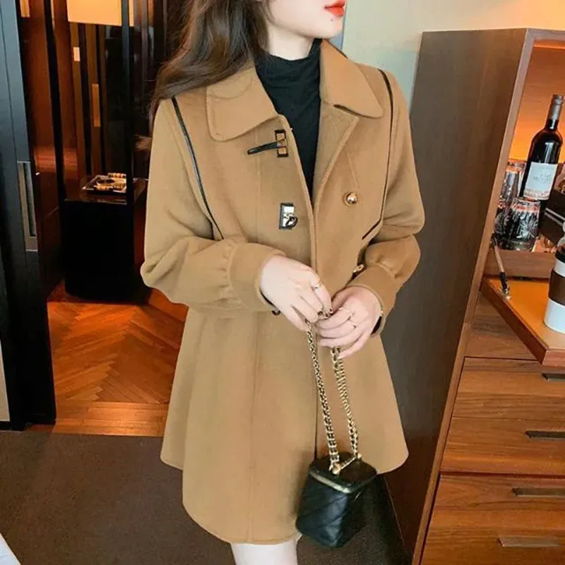 

2022 New Autumn Winter Middle Aged Woolen Jacket Women Fashion Double-faced Coat Female Mid Long Warm Women Woolen Overcoat Tops