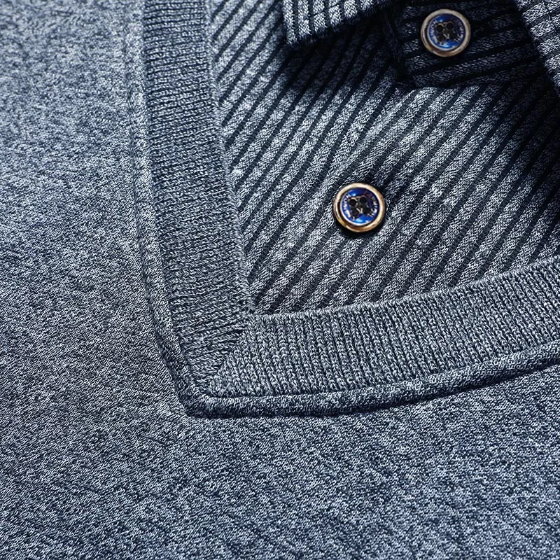 Male Fleece Polo Shirt Men's Pullover Autumn Winter T-shirt Collar Sweaters Cold Blouse Navy Blue Khaki Korean Clothing 5