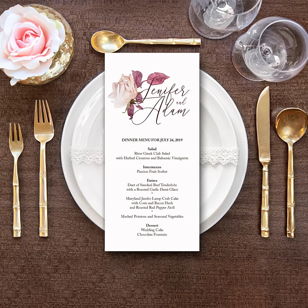 

menus card Custom Logo personalized Wedding Menu Cards company dinner party program thank you gift card for guests 100pcs