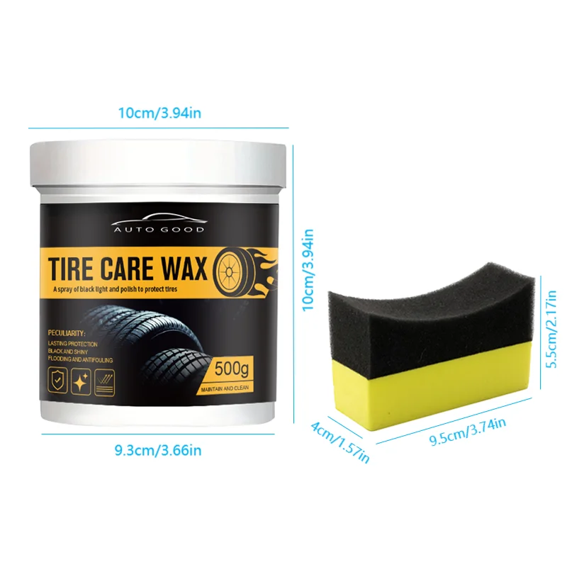 Tire Shine Wax 500g with Special Sponge Blackening Polish Brightener Protecting Maintenance Refurbishing