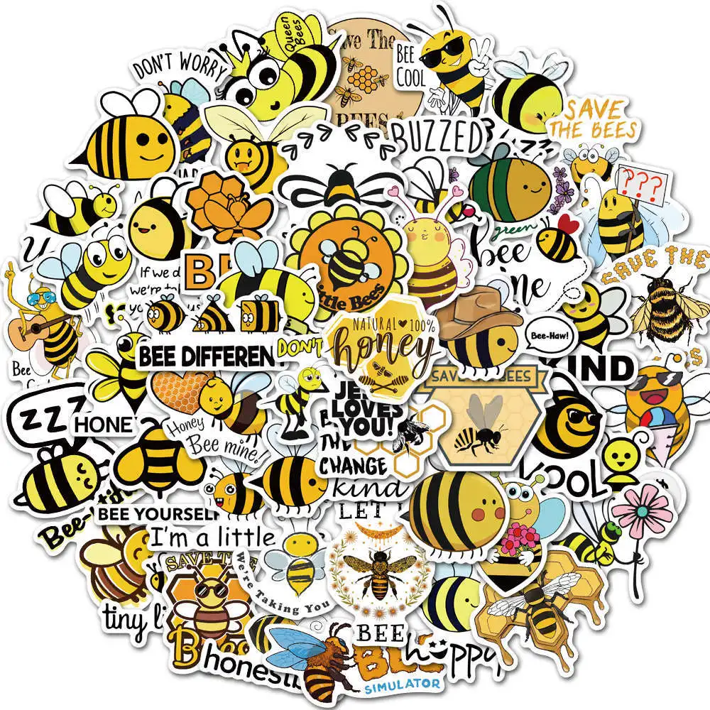 50PCS Cartoon Little Bee Graffiti Stickers Waterproof Notebook Suitcase Children's Toys Reward Stickers