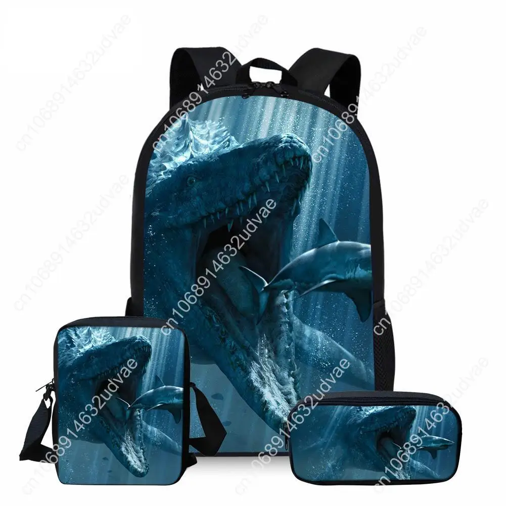 3D Mosasaurus Dinosaur Pattern School Bag Set/3Pcs for Teen Boys Children Kids Daily Book Bags Custom Students Mochilas