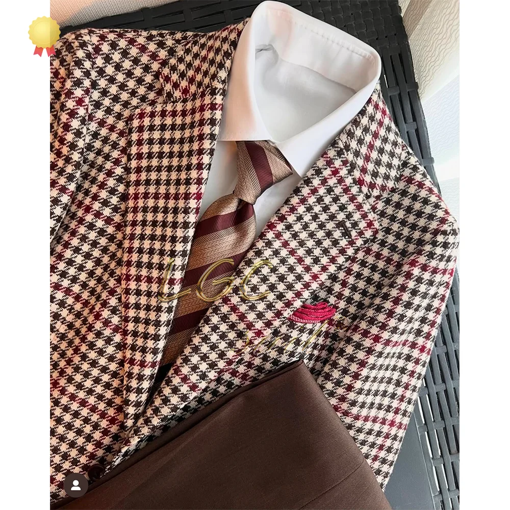 Children's Slim-Fit Wool Houndstooth Suit, Classic and Elegant, Customizable for Weddings, Parties, and Formal Events