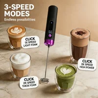 Mousseur à lait électrique rechargeable par USB, 3 vitesses, mousseur à café, mélangeur à cappuccino pour la cuisine et les cafés 4