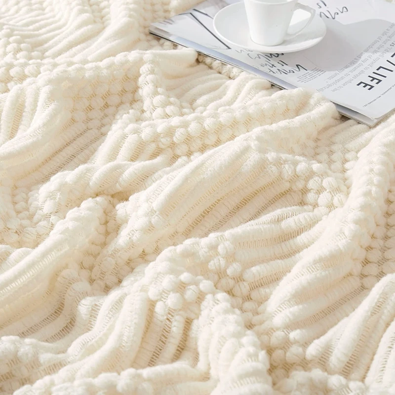 Knitted Throw White Woven Throw Blanket Organic Cotton 80