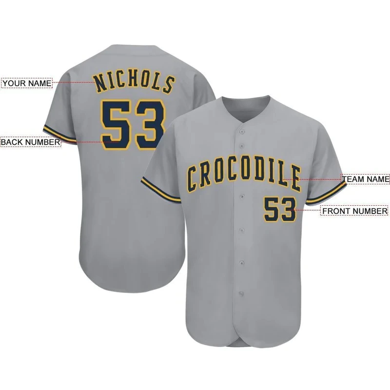 Custom Gray Authentic  Baseball Jersey Men and Women Section Shirt 3D Printed Shirt Casual Team Shirts Hip Hop Unisex Tops