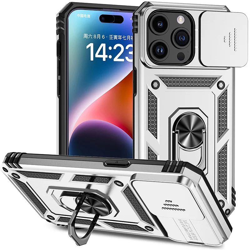 Shockproof Armor Case with Slide Lens Protector and Enhanced Back Cover