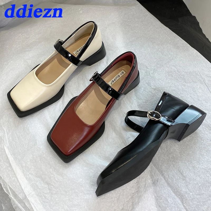 

Fashion Suqare Toe Mary Janes Shoes For Women 2023 Luxury Summer Lolita Style Female Loafers Buckle Strap Ladies Flats Shoes