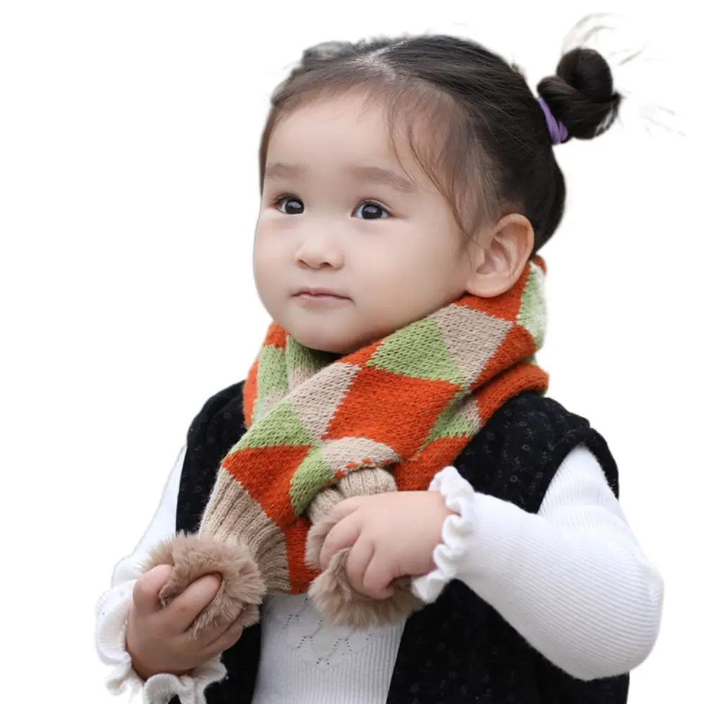 Bib Thermal Neck Warmer Windproof Snap Fastener Boys Girls Knitting Scarf Cartoon Neckerchief Children Kids Winter Scarves
