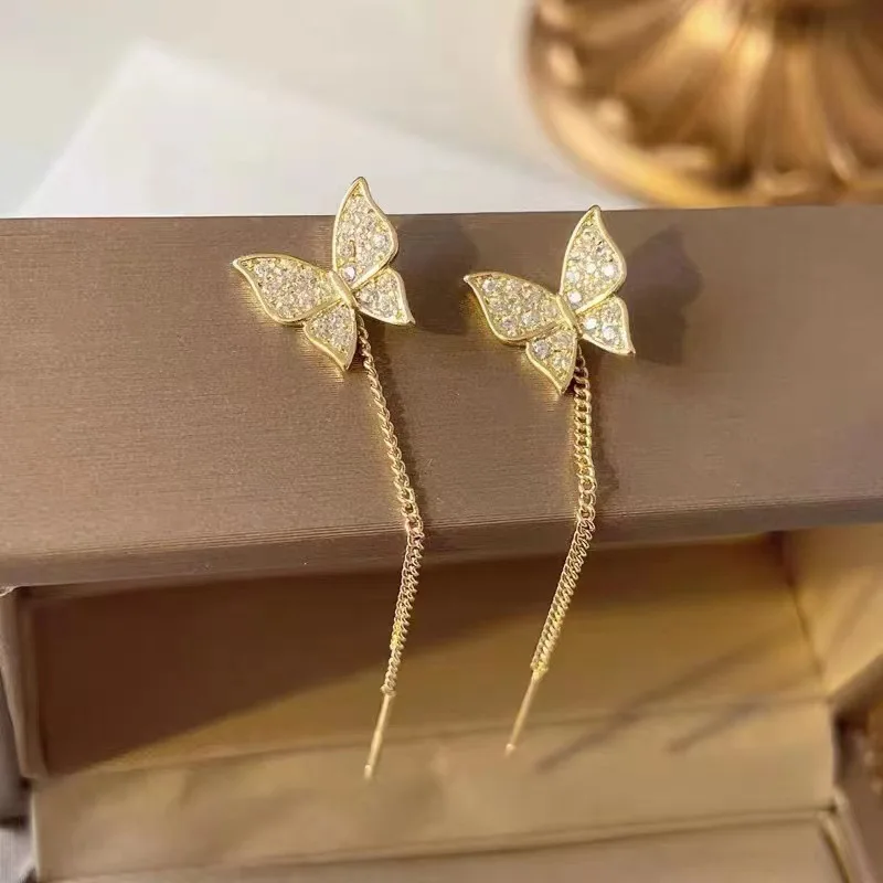 Butterfly Earrings Inlaid Zircon Delicate Simple Golden Personalized Jewelry Anniversary Gift