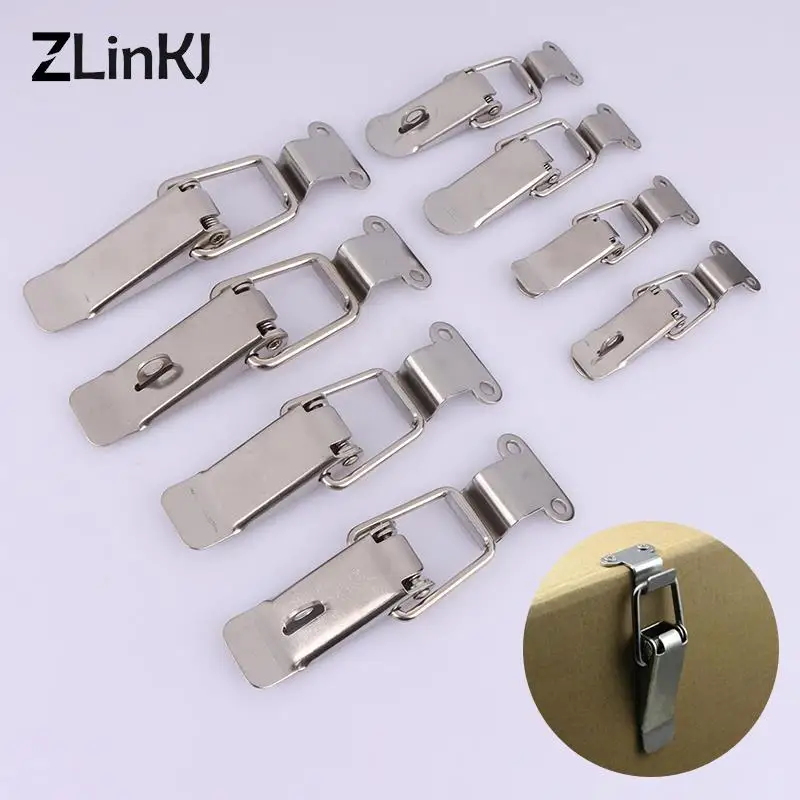 

Stainless Steel Spring Loaded Draw Toggle Latch Clamp Clip Silver Hasp Latch Catch Clasp 90 Degrees Duck-mouth Buckle Hook Lock