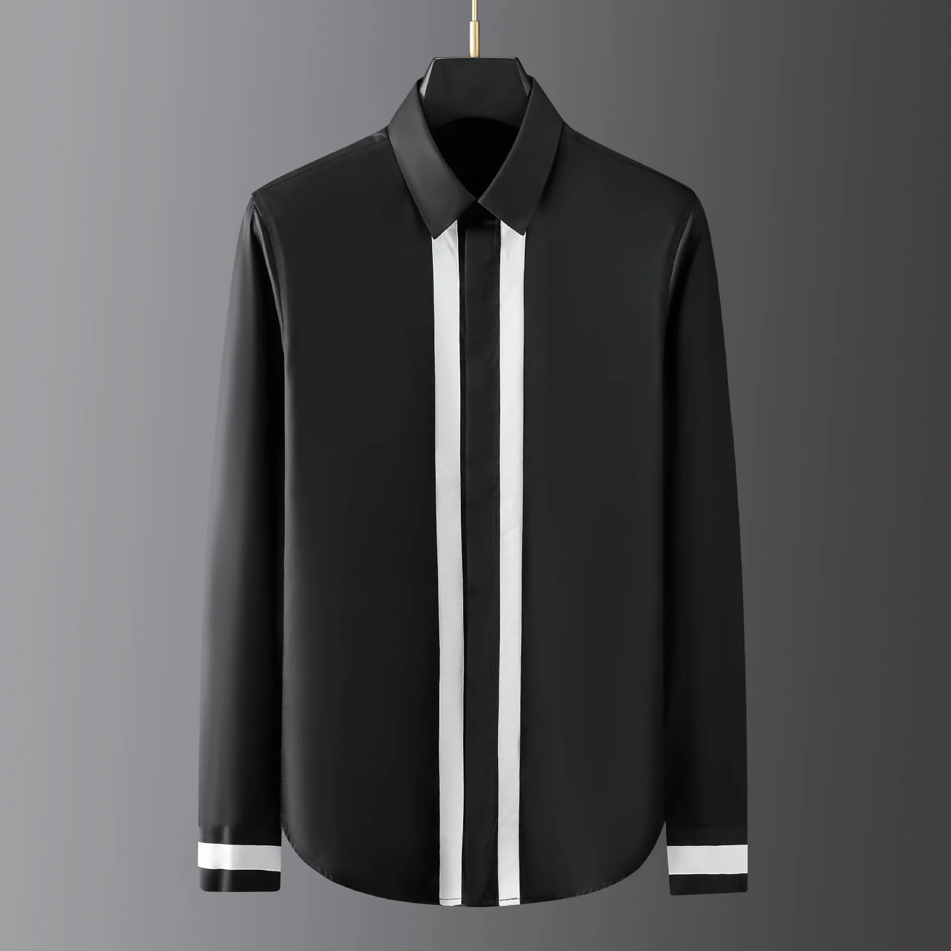 

Рубашка мужская параллельная с длинным рукавом, модная Повседневная блуза с плетеным поясом, с длинными рукавами