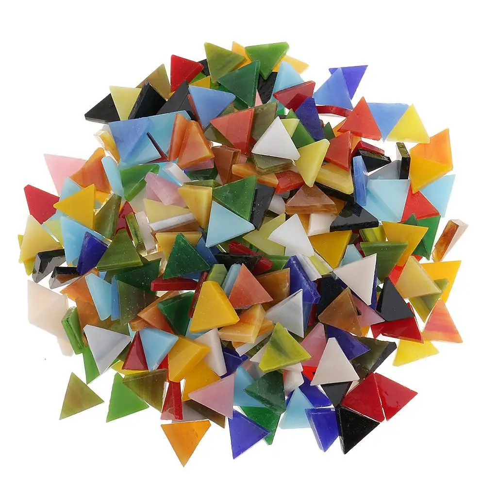 600 Pieces Mixed Color Triangle Rhombus Glass Pieces Mosaic Tiles Tessera for Mosaic Making 12mm