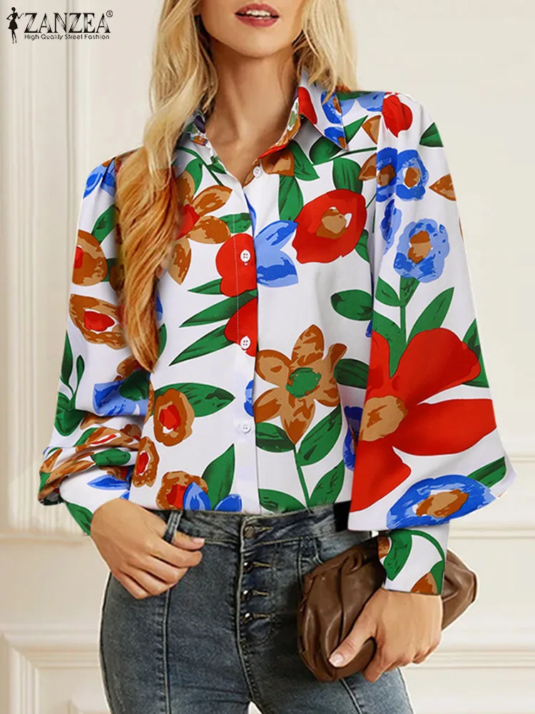 

Женская туника с длинным рукавом ZANZEA, топы, модная рубашка с цветочным принтом, богемная блуза с отложным воротником, Повседневная Свободная Осенняя блузка 2023
