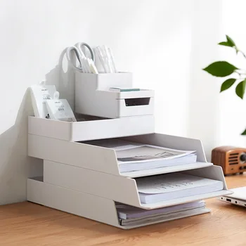 Organizer da Scrivania per Ufficio, Cassetto Porta Documenti Impilabile, Portapenne, Contenitore per Documenti Formato A4