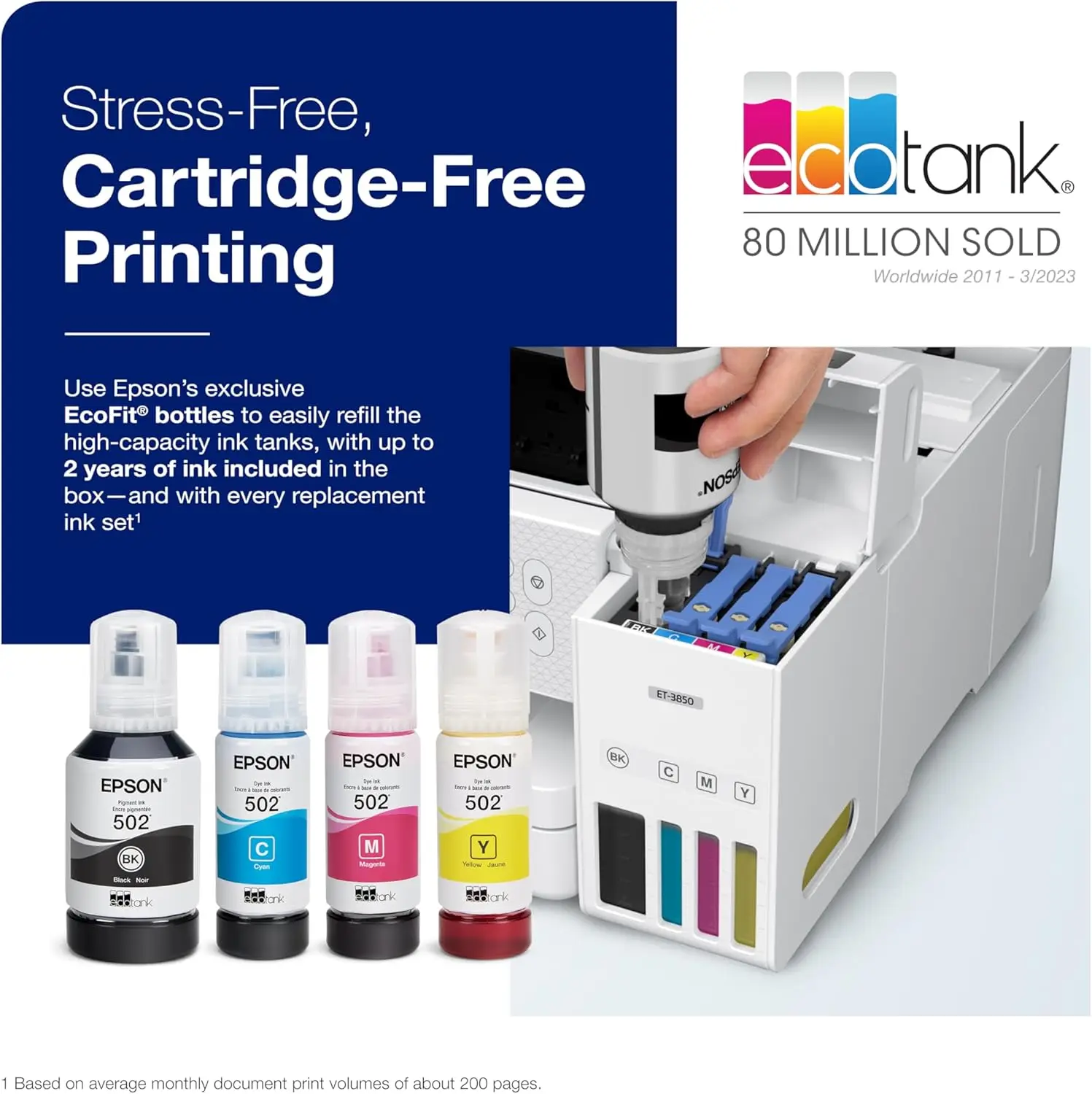 3850 Wireless Color All-in-One Cartridge-Free Supertank Printer with Scanner, Copier, ADF and Ethernet,White 2