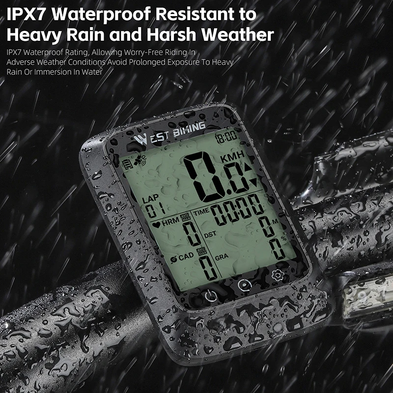 WEST BIKING GPS Bike Computer ANT+ Bluetooth Wireless Speedometer IPX7 Waterproof LCD Digital Smart Odometer Cycling Accessories