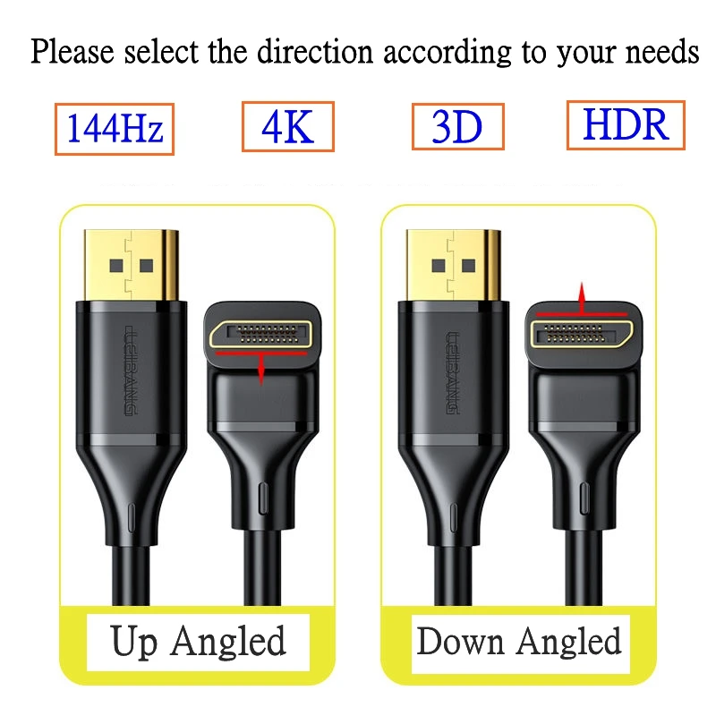 High-Speed Angled DisplayPort Cable with 8K HDR Support